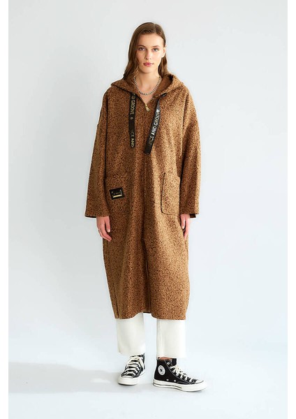 Robin Kadın Kapüşonlu Torba Cep Astarsız Hafif Buklet Kaşe Oversize Uzun Kaban indirimleri