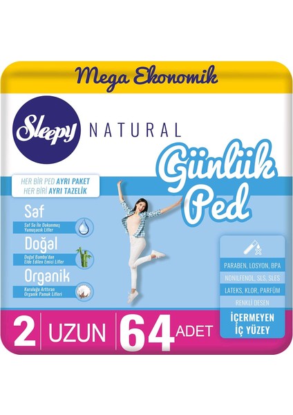 Sleepy Natural Günlük Ped Uzun, 64 Adet fiyatları