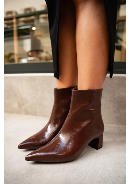 Osper Acı Kahve Sivri Burun Fermuarlı Kadın Bot modelleri