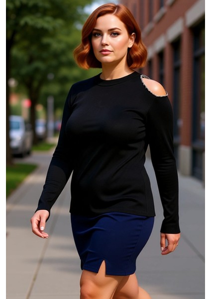 Moda Büyük Beden Dik Yaka Triko Fit Düz Desen Şık Gece Regular Uzun Kol Bluz fırsatları