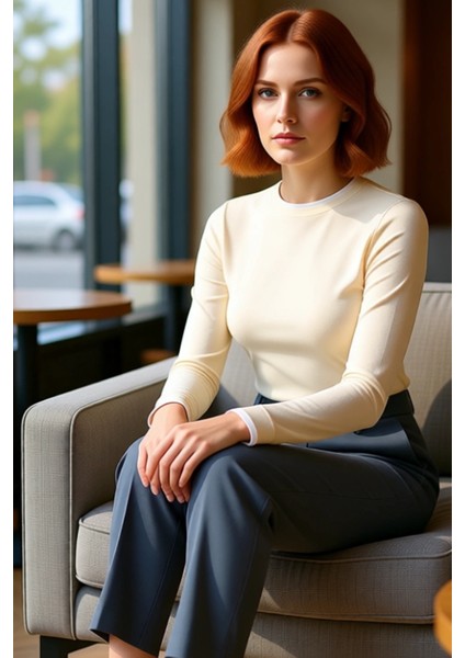 Kadın Şık Regular Dik Yaka Slim Kalıp Örme Fitted Vücuda Oturan Viskon Yumuşak Kumaşlı Esnek Bluz