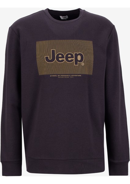 Bisiklet Yaka Baskılı Kahve Erkek Sweatshırt J5WM-SWT7693