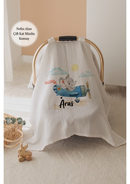 %100 Pamuk Isme Özel Çift Katlı Müslin Puset Örtüsü - Fil