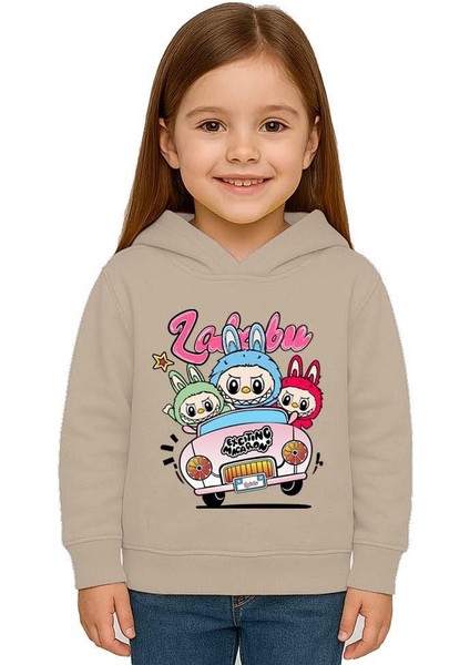 Unisex Labubu Baskılı Çocuk Swaetshirt Kapüşonlu 3 Iplik Şardonlu fiyatları