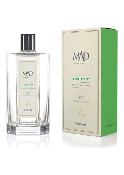 Mad Bergamot Kolonya 200 ml – Bergamot, Çay ve Amber ile Ferah, Canlandırıcı ve Zarif-1 Paket (1 x 200 Ml)
