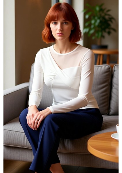 Kadın Büzgülü Yaka Detaylı Fitted Uzun Kollu Örme Üst Kaliteli Şık Rahat Modern Zarif Günlük