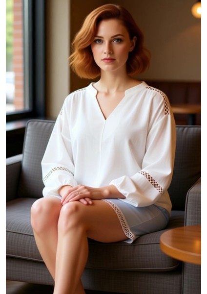 Kadın Pamuk Bluz Müslin Kumaş Hakim Yaka Balon Kol Büyük Beden Yazlık Kaliteli Şık Rahat Modern