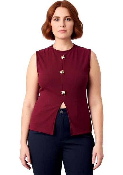 Kadın Düğmeli Bisiklet Yaka Kolsuz Örme Üst Günlük Şıklık ve Konfor Kaliteli Şık Rahat Modern fiyatları