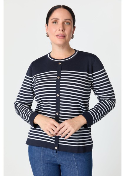 Büyük Beden Çizgili Triko Kazak-Lacı indirimleri