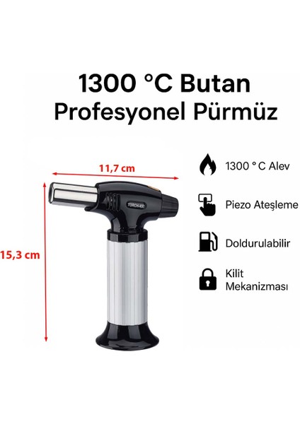 Pioze Ateşlemeli Torch Pürmüz Çakmak, 1300 °c Ayarlanabilir Yüksek Alevli Emniyet Kilitli Profesyonel Çakmak fiyatları