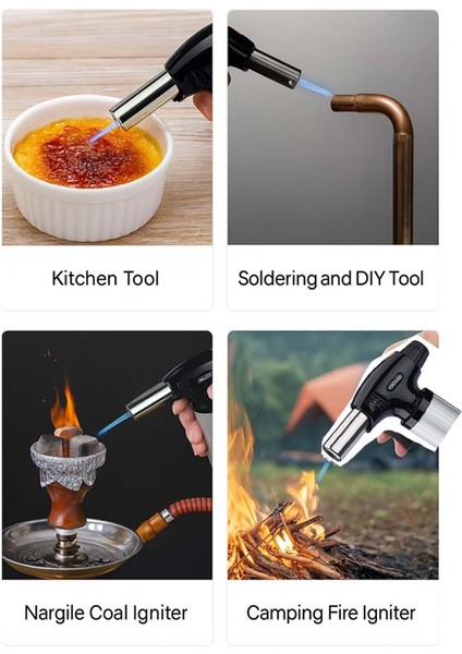 Pioze Ateşlemeli Torch Pürmüz Çakmak, 1300 °c Ayarlanabilir Yüksek Alevli Emniyet Kilitli Profesyonel Çakmak modelleri