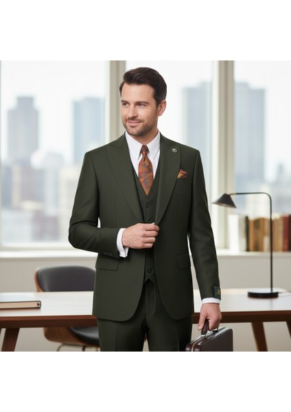 Erkek Takım Elbise, Kırlangıç Yaka, Blazer, Slımfıt, Haki Yeşili indirimleri