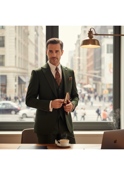 Erkek Takım Elbise, Kırlangıç Yaka, Blazer, Slımfıt, Haki Yeşili