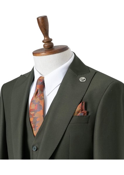 Erkek Takım Elbise, Kırlangıç Yaka, Blazer, Slımfıt, Haki Yeşili