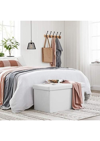 Tabure, 80 Litre, Saklama Kutusu, Ayak Taburesi, Katlanabilir, 300 kg Taşıma Kapasitesi, Deri Kılıf, Dolgulu, Beyaz SPF106 fiyatları