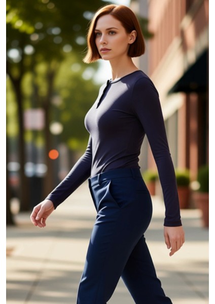 Kadın Uzun Kollu Düğmeli Bisiklet Yaka Fitted Örme Üst Kaliteli Şık Rahat Modern Zarif Günlük modelleri