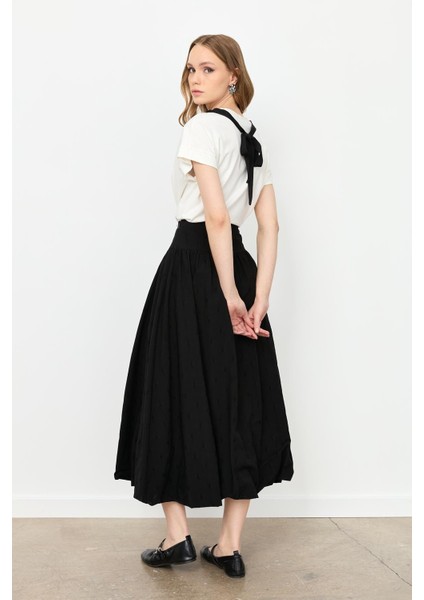 Nakış Detaylı Uzun Balon Etek-Siyah