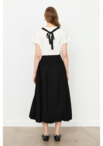 Nakış Detaylı Uzun Balon Etek-Siyah