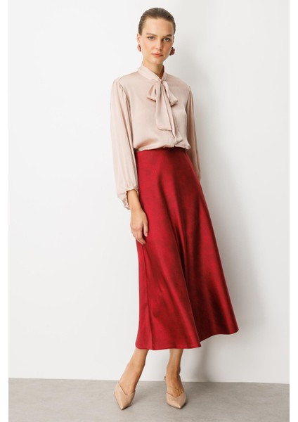 Beli Lastikli Saten Görünüm Etek-Bordo fiyatları