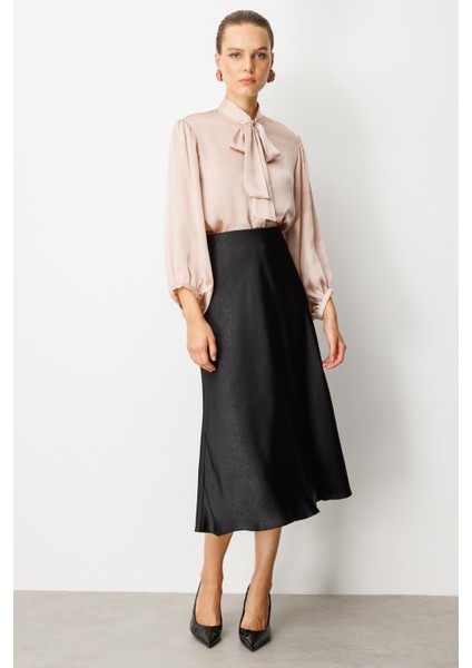 Beli Lastikli Saten Görünüm Etek-Siyah fiyatları