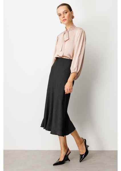 Beli Lastikli Saten Görünüm Etek-Siyah indirimleri