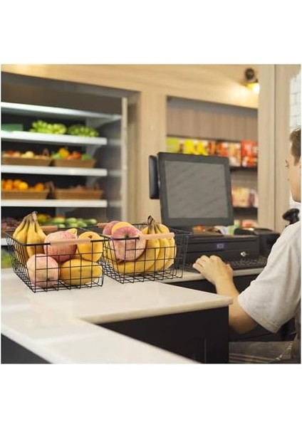 Çelik Organizer Sepet - Ekmek ve Servis,, Mutfak, Ofis, Dolap Organizatörü, Ev Içi Düzenleyici Çok Amaçlı Kullanım Ahşap Kulplu Taşınabilir Siyah modelleri