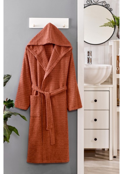 Marine Pamuklu Kapşonlu Cepli Bornoz