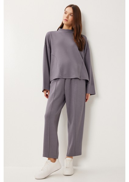 Yarasa Kollu Nervürlü Modal Üst-Alt Takım LDM0009 Füme