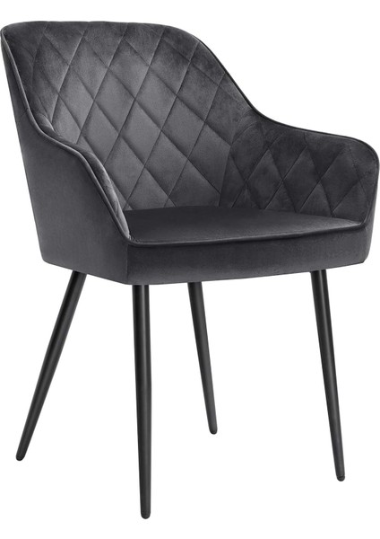 Yemek Odası, Koltuk, Kolçaklı, Dolgulu, Metal Ayaklar, Kadife Kılıf, 110 kg Taşıma Kapasitesi, Gri LDC088G01