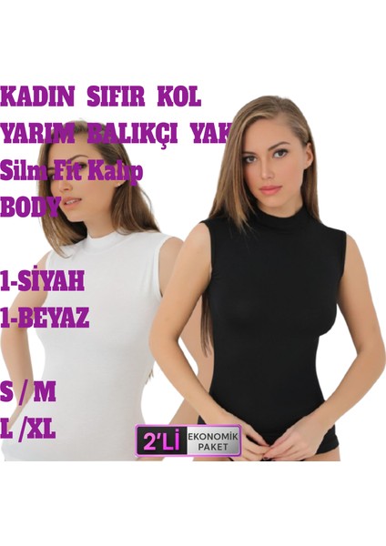 Kadın Dikişsiz Sıfır Kol Boğazlı Balıkçı Yaka T-Shirt Body Atlet 2 Adet Siyah Beyaz Renkli fiyatları