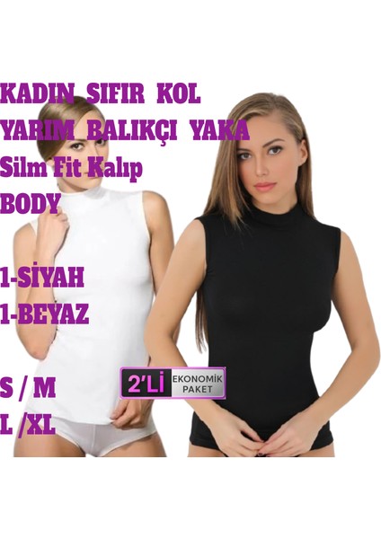 Kadın Dikişsiz Sıfır Kol Boğazlı Balıkçı Yaka T-Shirt Body Atlet 2 Adet Siyah Beyaz Renkli modelleri