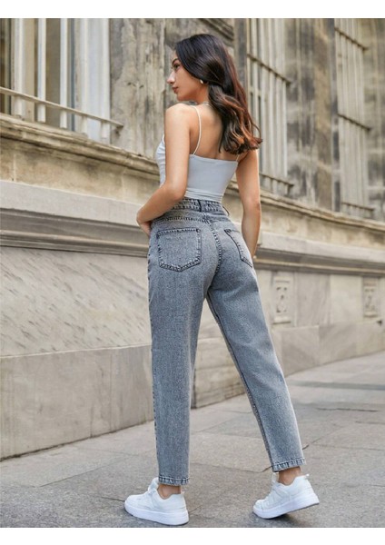 Füme Kadın Likralı Boyfriend Mom Jean