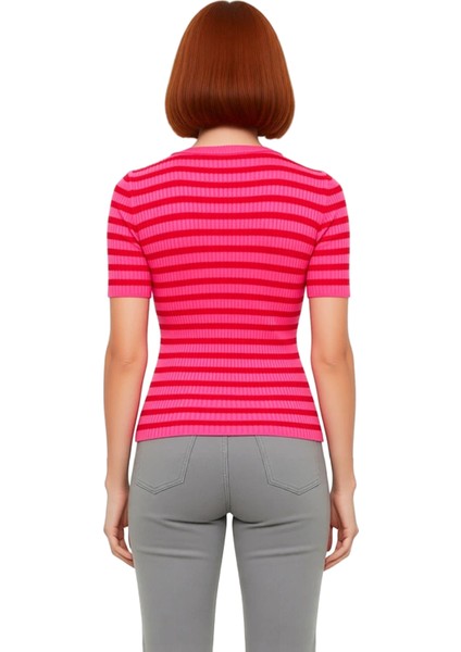 Kadın Moda Şık Üst Giyim Regular Bisiklet Yaka Regular Kalıp Triko Basic Çizgili Kazak modelleri