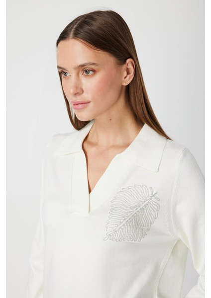 Omzu Zincirli Yaprak Detaylı Triko Kazak 65334 fiyatları