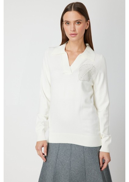 Omzu Zincirli Yaprak Detaylı Triko Kazak 65334 modelleri