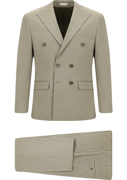 Regular Fit Pamuklu Lyocell Kruvaze Takım Elbise