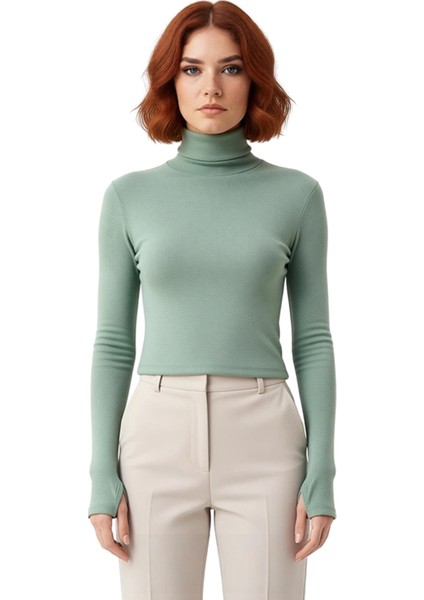 Kadın Şık Crop Balıkçı Yaka Slim Kalıp Örme Fitted Vücuda Oturan Parmak Detaylı Fitilli Esnek Bluz fiyatları