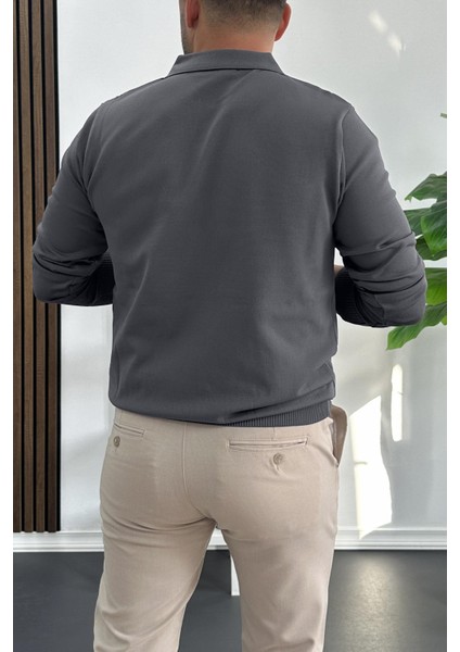 Erkek Açık Yaka Düz Desen Normal Kalıp Kazak Füme EDW423 modelleri