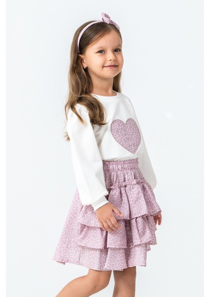 Taşlı Kalp Nakışlı Kız Çocuk 3\'lü Takım - 26K 6341