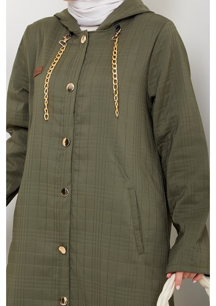 Zincir Detay Düğmeli Kapitone Kap 1647 - Haki indirimleri