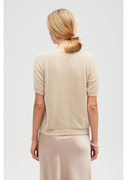 Emilia Kadın Triko Inci Süslemeli Bluz - Bej