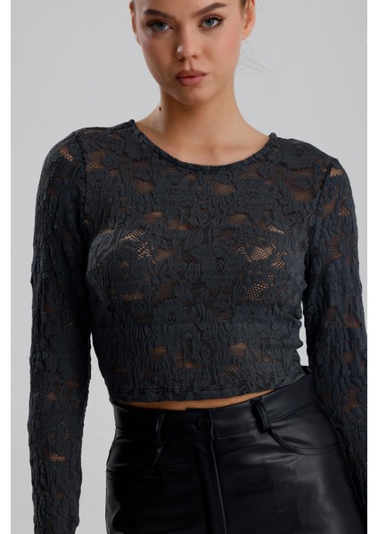 Dantel Uzun Kollu Crop Bluz | BUST36259 fırsatları