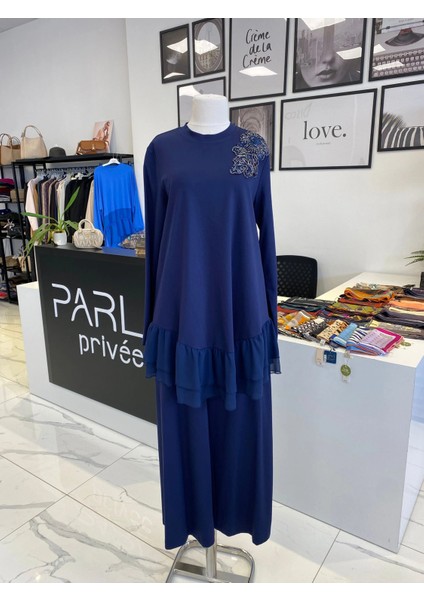 Şifon Detay Ikili Takım Lacivert