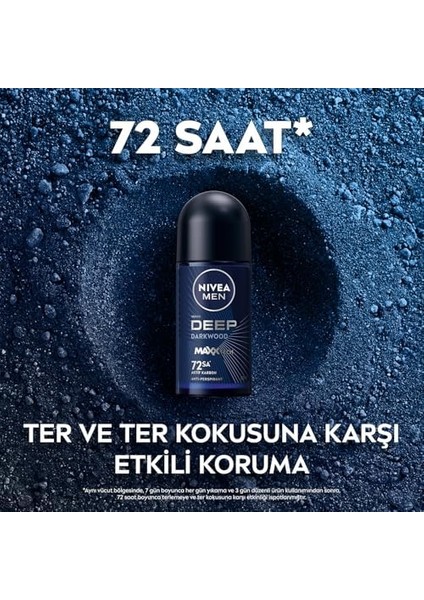 Nıvea Men Erkek Roll On Deodorant Deep Dimension 50 Ml,72 Saat Ter ve Ter Kokusuna Karşı Koruma,maskülen Ferah Koku,aktif Karbon,yapışkan His Bırakmaz