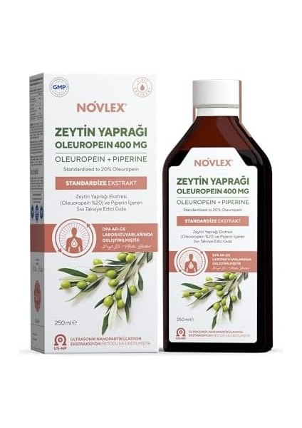 Novlex Zeytin Yaprağı - Oleuropein (Olive Leaf) ve Piperin Ekstraktı (Ekstresi) Içeren Takviye Edici Gıda 250 ml