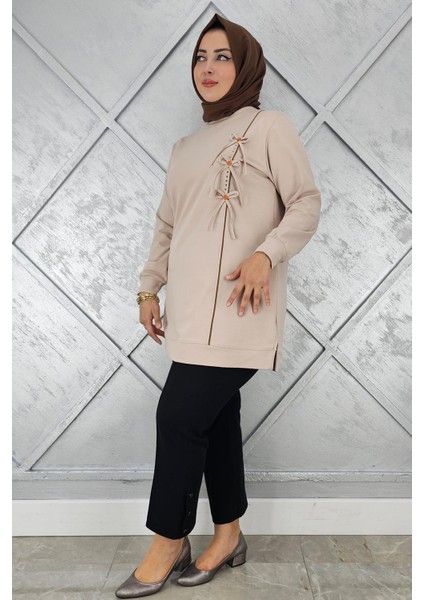 Kadın Düğme Taş Detaylı Biyeli Tesettür Tunik