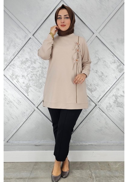 Kadın Düğme Taş Detaylı Biyeli Tesettür Tunik modelleri