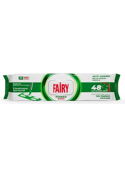Fairy Power Wipes Mop Uyumlu Yer Temizlik Havlusu 50 Yaprak | Beyaz Sabun | Beyaz Sirke & Karbonat | 48 Saat Temizlik Etkili | Iz Bırakmayan Formül fiyatları