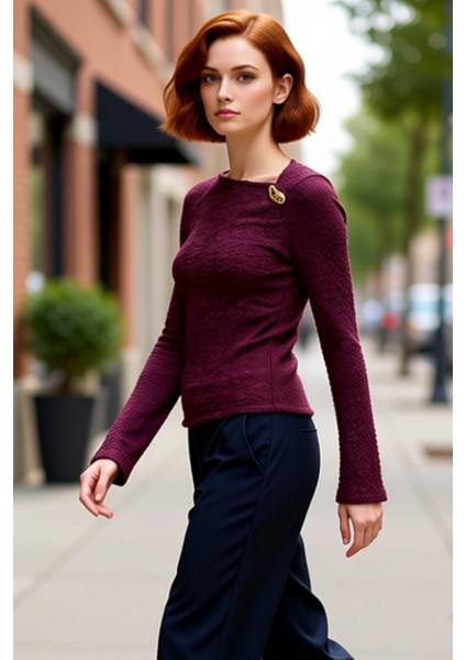 Kadın Vücuda Oturan Dokulu Uzun Kollu Asimetrik Yaka Örme Bluz Kaliteli Şık Rahat Modern Zarif modelleri