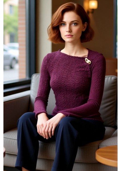 Kadın Vücuda Oturan Dokulu Uzun Kollu Asimetrik Yaka Örme Bluz Kaliteli Şık Rahat Modern Zarif fırsatları